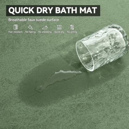 MontVoo -Bath Mat Rug-Rubber Backing Non Slip Quick Dry Absorbent Thin Bathroom Rugs Fit Under Door-Faux Suede Surface Bathroom Floor Mats-Shower Rug for in Front of Bathtub Shower Sage Green 17"x59"