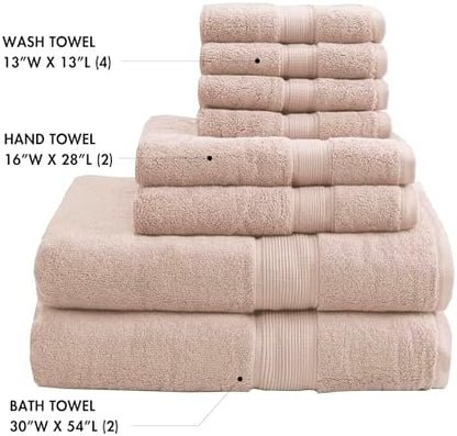 Madison Park 800GSM 100% Cotton Bathroom Bath Towel Set of 8, Blush