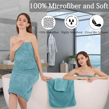 8 Piece Bath Towel Set-2 Oversized Bath Sheets(35"x70"),2 Hand Towels,4 Washcloths-Extra Large Microfiber Towel Sets,Less Lint Highly Absorbent & Quick Dry Bath Towels for Bathroom Gym Pool,Turquoise