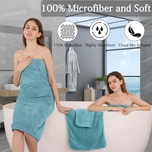 Ycosy 4 Pack Extra Large Microfiber Bath Towels Set,35x70 inches,600GSM,Less Lint Highly Absorbent Super Soft & Quick Dry,Oversized Bath Towels,Perfect for Bathroom Gym Pool,Turquoise