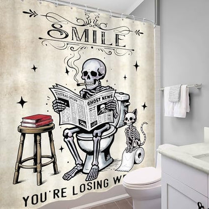 Halloween Skull Spooky Cat Skeleton Gothic Cool Bathroom Shower Curtain Set