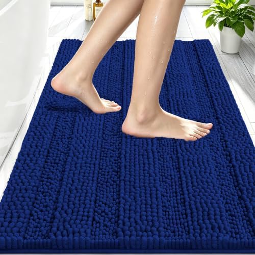 Smiry Thick Chenille Bathroom Rugs 30x20, Soft Absorbent Bath Mat, Navy