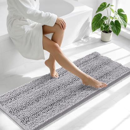Smiry Thick Chenille Bathroom Runner Rugs 47x17, Absorbent Bath Mat, Grey