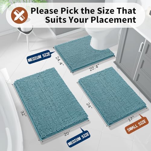 Yimobra Toilet Rugs U Shaped Washable - 24"x20" Non Slip Plush Contour Bath Rugs for Toilet - Super Soft Absorbent Quick Dry Toilet Mats for Bathroom,Teal Blue