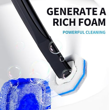 Disposable Toilet Brush with 50 Cleaner Refills Pads，Wall Mounted Toilet Bowl Holder Set，Toilet Cleaning System Starter Kit，Bathroom Cleaning System for Sink Bathtub Wash Basin