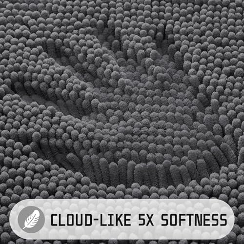Yimobra Washable Bathroom Rugs, Super Soft & Absorbent Chenille Bath Mat for Floor & Carpet, Quick Dry Non Slip Bath Mat for Tub Shower, 32"x20",Dark Gray