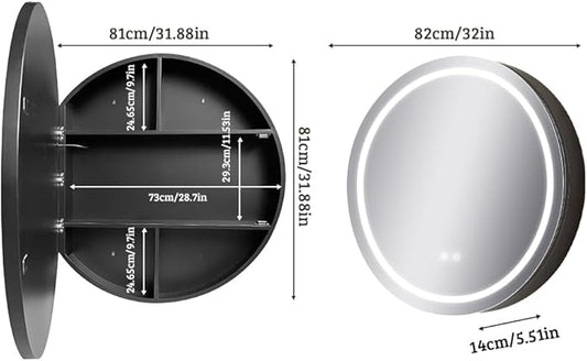 Round Medicine Cabinet with Light,3 Color Temperature,Dimmer,Defogger,32inch,Black