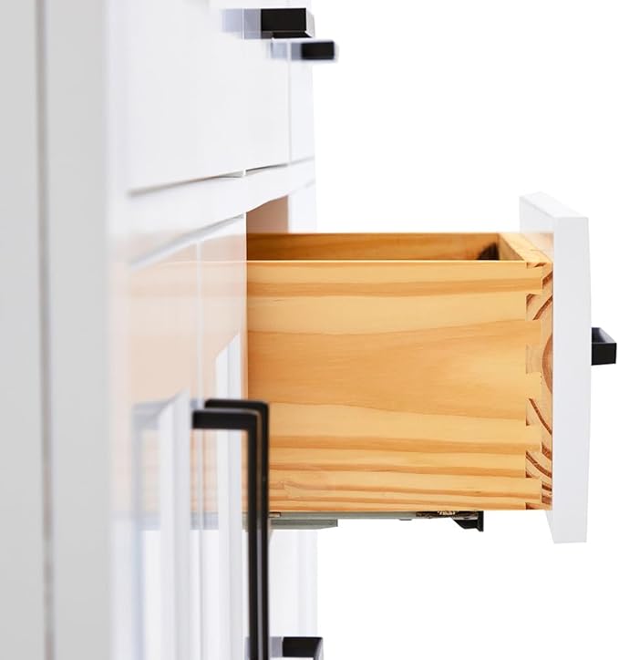 DKB Isabella 72 Inch Bathroom Vanity Double Sink — White Bathroom Vanity with Sink, 1.5" Edge Pure White Quartz Countertop, 4 Soft-Close Doors, 4 Dovetail Drawers, and 2 Tilt Drawers
