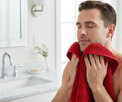 6 Piece 100% Cotton Bath Towel Set -2 Bath -2 Hand -2 Face, Red | 100% Cotton • Thick & Plush • Hotel Quality • Ultra Soft • Highly Absorbent • Quick Dry • Low Lint • Machine Washable