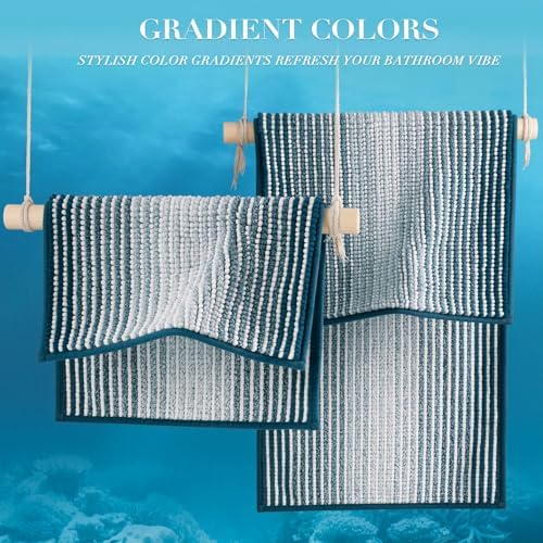 BSICPRO Bathroom Rugs Sets 2 Piece, Non Slip Striped Bath Mats, Teal