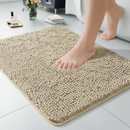 LOCHAS Luxury Bathroom Rug Shaggy Bath Mat 24 x 17 Inch, Beige