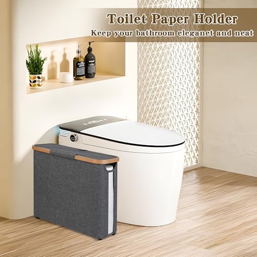 Toilet Paper Storage Basket with Lid - The Ultimate Bathroom Organizer, Free Standing Toilet Paper Holder for Up to 9 Mega Rolls, Toilet Tissue Storage Bin with Handle for RV Closet, Grey