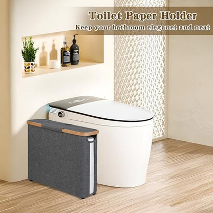 Toilet Paper Storage Basket with Lid - The Ultimate Bathroom Organizer, Free Standing Toilet Paper Holder for Up to 9 Mega Rolls, Toilet Tissue Storage Bin with Handle for RV Closet, Grey