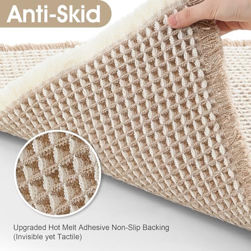 Upgraded Waffle Bath Mat, 24"x17" Brown & Cream, Super Absorbent Non-Slip Quick Dry Bathroom Rugs with Tassels, Machine Washable Ultra Soft Boho Bath Rugs for Floor, Toilet Mats Boho Farmhouse Decor