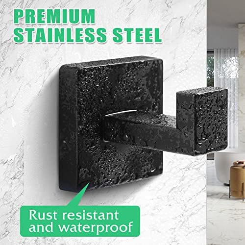 Heavy Duty Stainless Steel Towel Hooks, Wall Mounted Square Robe Hooks for Bathroom, Kitchen, Bedroom, Hotel Matte Black 2 Pack