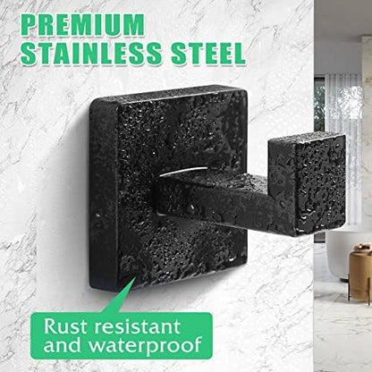 Heavy Duty Stainless Steel Towel Hooks, Wall Mounted Square Robe Hooks for Bathroom, Kitchen, Bedroom, Hotel Matte Black 2 Pack