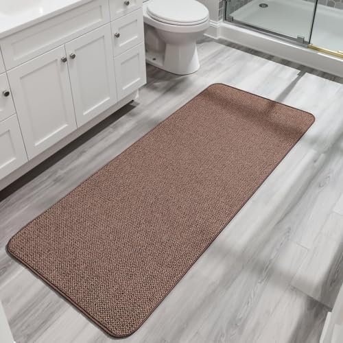 Bosap Bath Mat,Ultra Thin Bathroom Runner Rugs,Large Bath Mats for Bathroom,Quick Dry,Non-Slip,Machine Washable,Low Pile,Bath Rug,Shower Outside,Sink,Home Decor Accessories.Brown,3'x5'(36x60inch)