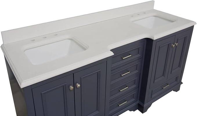 Kitchen Bath Collection Nantucket 72-inch Double Bathroom Vanity (Quartz/Marine Gray): Includes Marine Gray Cabinet with Stunning Quartz Countertop and White Ceramic Sinks