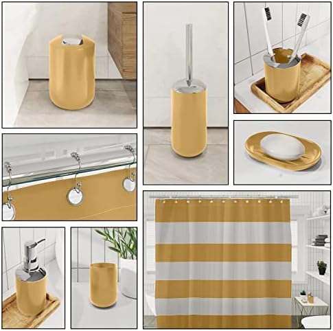 Clara Clark Bathroom Accessories Set - Bathroom Set with Adhesive Corner Shower Caddy Hanging, 25PC Bathroom Accessory Set, Gold Shower Curtain Set, Toilet Brush, Trash Can & Soap Dispenser