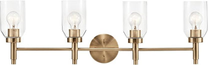 Kichler Madden 4-Light Vanity with Clear Glass in Champagne Bronze, Sloped Ceiling Compatible, for Single or Double Vanity in Bathroom (10.5" x 34"), 55186CPZ