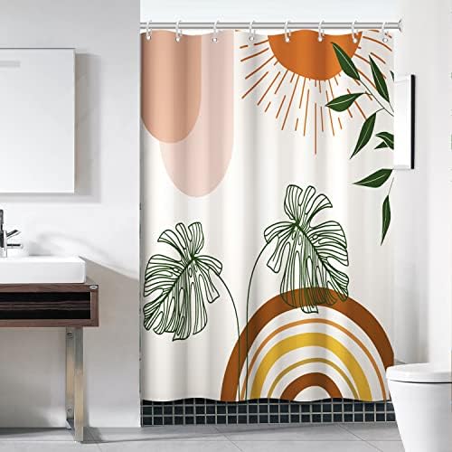 Boho Orange Shower Curtain with Hooks for Bathroom 54x72 Inch
