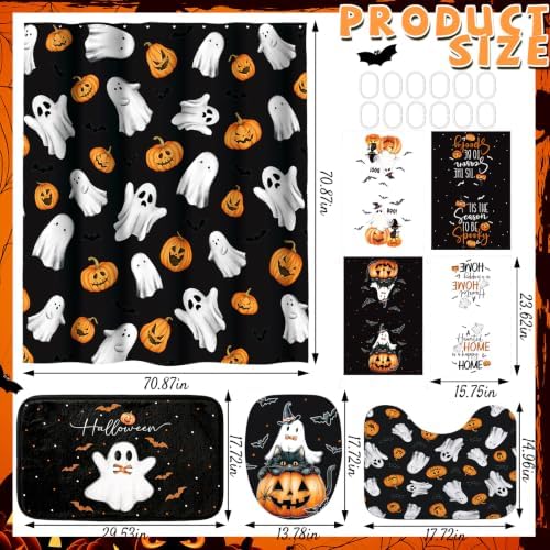 Honoson 8 Pcs Halloween Shower Curtain Set Ghost Pumpkin Bathroom Decor