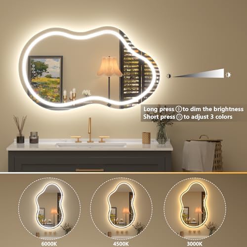 20x36 Inch Irregular LED Bathroom Vanity Mirror with Lights