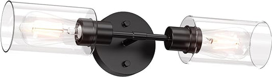 Espird Bathroom Light Fixtures 2 Light Black, Bathroom Vanity Lights Over Mirror, Bathroom Sconces Wall Lighting，Farmhouse Matte Black Bathroom Vanity Light, Modern Vanity Lights with Clear Shades