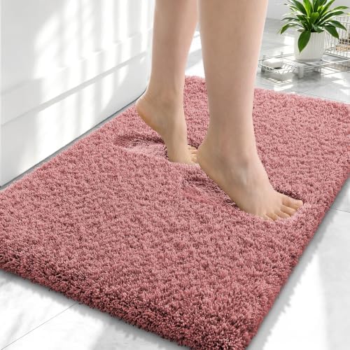OLANLY Microfiber Small Bathroom Rugs 24x16, Ultra Soft Bath Mat, Deep Rose