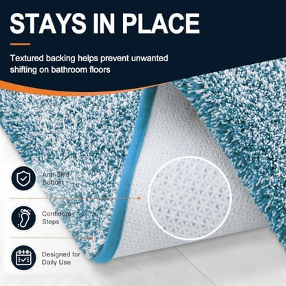 OLANLY Microfiber Soft Bathroom Rugs Mats 36x24, Peacock Blue and White