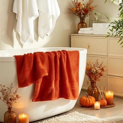 COZYART Luxury Bath Towels 4 PCS, 27x54 650 GSM Turkish Cotton Burnt Orange