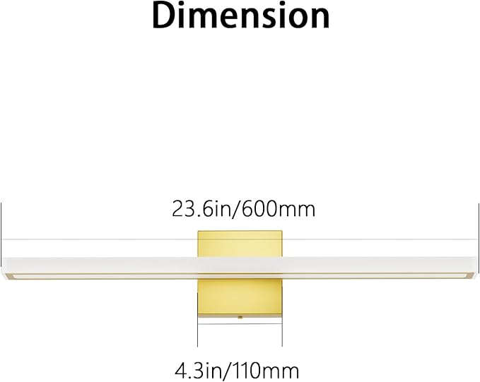 24inch Gold LED Bathroom Vanity Light Bar 18W Modern Bath Light Fixture Over Mirror Vanity Light Cool White 6000K