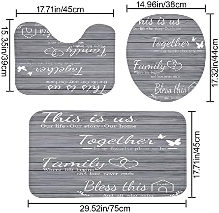 4Pcs Family Shower Curtain Sets with Non-Slip Rugs, Toilet Lid Cover and Bath Mat, Grey Home Bathroom Decor Set Accessories Waterproof Shower Curtains with 12 Hooks, 72 x 72 Inch