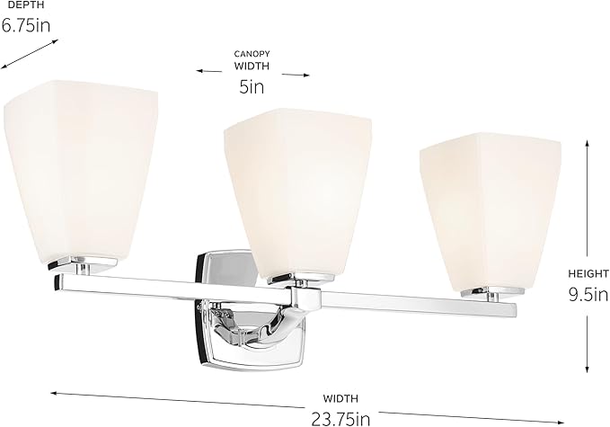 Kichler Marant 21.25" 3-Light Vanity Light with Opal Glass in Chrome, for Bathroom, Powder Room, Over Mirror, (21.25" W x 9.5" H), 55216CH
