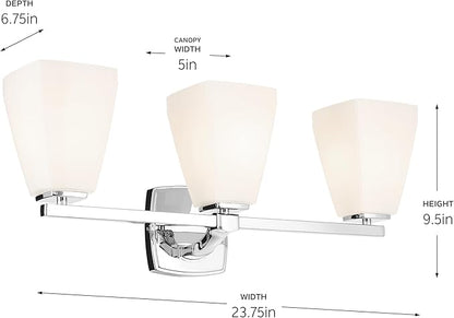 Kichler Marant 21.25" 3-Light Vanity Light with Opal Glass in Chrome, for Bathroom, Powder Room, Over Mirror, (21.25" W x 9.5" H), 55216CH