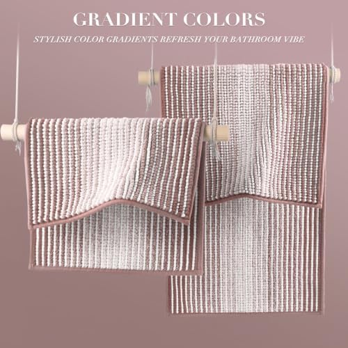 BSICPRO Bathroom Rugs Sets 2 Piece, Non Slip Striped Bath Mats, Mauve Brown