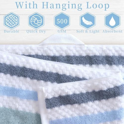 VOOVA & MOVAS Stripe 6PC Towel Set, Cotton Blend, Blue Gray White