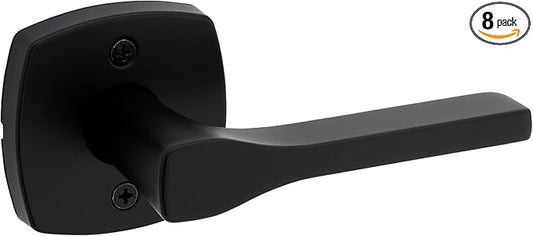 Kwikset Tripoli Dummy Door Handle, Single Sided for Closets, French Double Doors, and Pantry, Matte Black Non-Turning Reversible Interior Push/Pull Lever, with Microban Protection (Pack of 8)