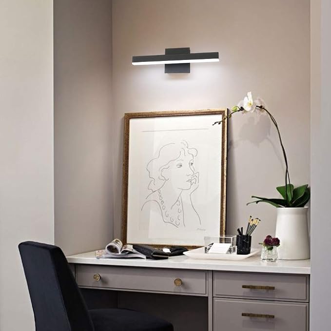Aipsun 15.75 inch Modern Black Vanity Light LED Bathroom Vanity Light Fixtures Black Wall Light for Bathroom (White Light)