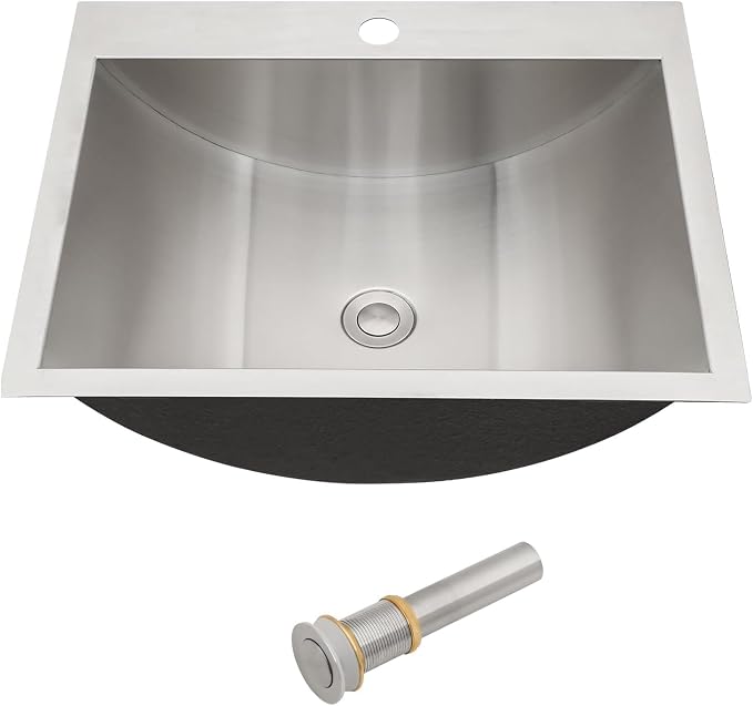 Lordear Stainless Steel Bathroom Sink 20x17 Inch Rectangular 304 Stainless Steel Vanity Topmount Lavatory Sink, Modern Drop In Bathroom Basin with Pop Up Drain Assembly