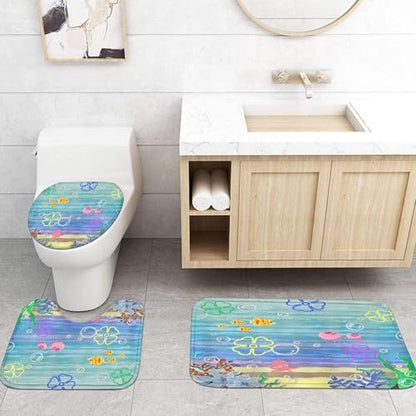 Yddsky 4PCS Kids Ocean Cartoon Shower Curtain Sets for Bathroom,72x72 Inch