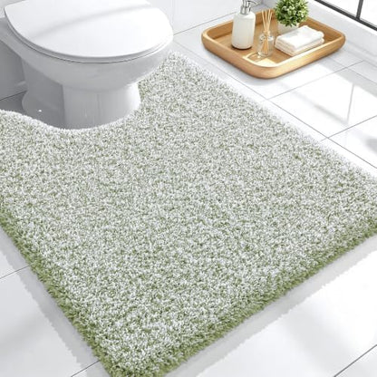 OLANLY Microfiber Bathroom Rugs U-Shaped Mats 24x20, Sage Green and White