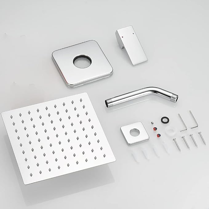 Shower Faucet Polished Chrome Rain Shower Head Shower Faucets Sets Complete Bathroom Rainfall Shower System, Single Function Shower Trim Kit with Rough-in Valve