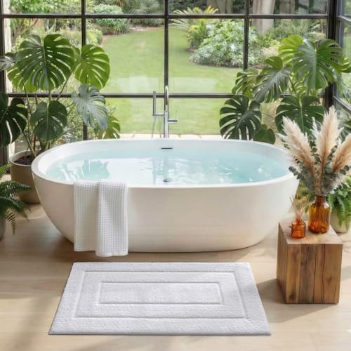 DEXI Bathroom Rugs 24x16, Non-Slip and Absorbent Bath Mat, White