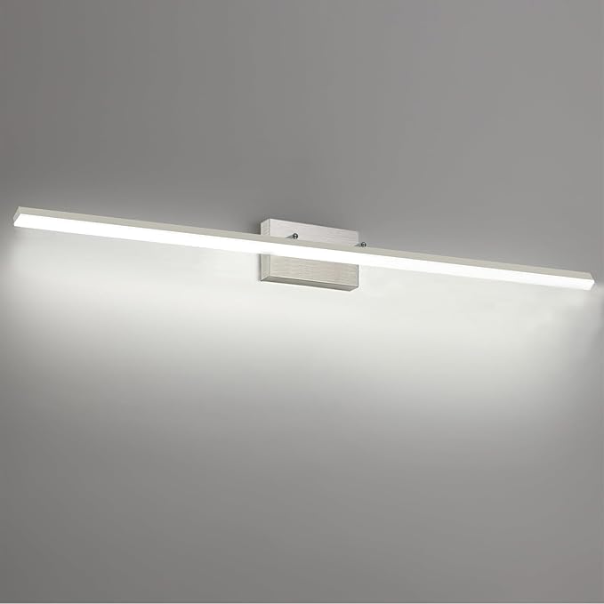 36-Inch Modern LED Bathroom Lights Fixtures, Dimmable 36W 6000K Cool White Makeup Vanity Lighting, Brushed Nickel Vanity Light, Adjustable Bathroom Light Bar Over Mirror