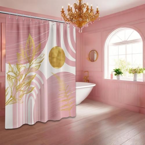 Light Pink and Gold Extra Long Shower Curtain, Tall 72X84 in