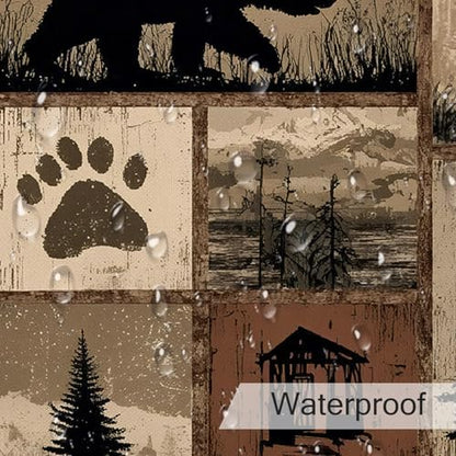 Rustic Cabin Patchwork Shower Curtain for Bathroom, Wild Animal Bear and Deer Brown Vintage Plaid Woodland Lodge Shower Curtain Country Bathroom Decor Accessories with Hooks, 60W X 72L inches