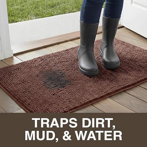 Neater Home Plush Bathroom Rugs 27x17 Thick Chenille Quick Dry Microfiber Absorbent Bath Mat, Soft Bath Rugs, Machine Washable Bathroom Floor Mat for Tub Shower Sink, Home Decor Accessories, Brown