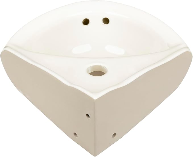 Biscuit Ceramic Wall Hung Corner Sink - Wall Mounted Bathroom Sink with Concealed Round Overflow - 16.5" x 15" Modern Style Small Sink w/Single Faucet Hole