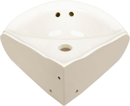 Biscuit Ceramic Wall Hung Corner Sink - Wall Mounted Bathroom Sink with Concealed Round Overflow - 16.5" x 15" Modern Style Small Sink w/Single Faucet Hole